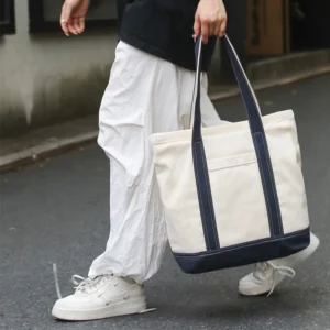 Logo Large Capacity Shopping Bag Shoulder Purse Handbag Simple Student Tote Open Top Canvas