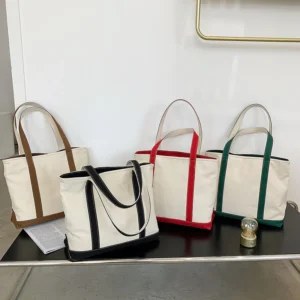 Logo Large Capacity Shopping Bag Shoulder Purse Handbag Simple Student Tote Open Top Canvas