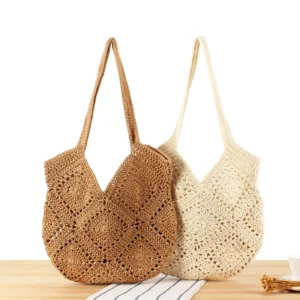 Fashionable Knitted Straw Tote Bag