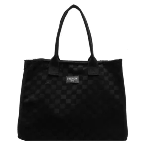 Fashion Plaid Pattern Women's Daily Shopping Handbag Letter Patch Decoration Large Capacity Casual Canvas Shoulder Tote Bag