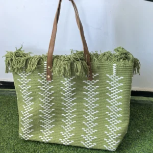 Women Fashion Summer Beach Handbag Large Storage Pouch Green Tucker Woven Tote Bags