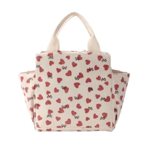 Corduroy Square Insulated Bento Bag Student Aluminum Film Keep Cool Lunch Floral Thermal Picnic Cooler