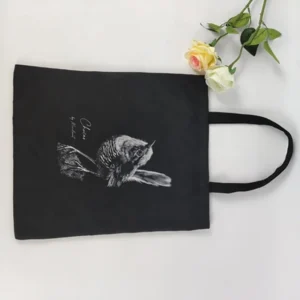Black Canvas Tote Bag with Handles Large Cute Multi Pocket Cotton Logo