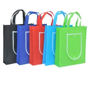 Ecological Reusable Recycle Folding Into Pouch for Supermarket Grocery Shopper Non Woven Carry Shopping Tote Bag with Pocket