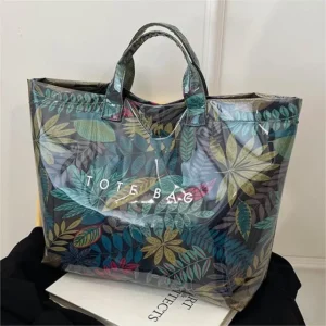 Vintage Large Capacity Tote Bag Botanical Leaf Print Waterproof Shoulder Elegant Commut for Women