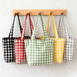 Classic Plaid Vibrant Eco-friendly Fashion Canvas Tote Bag with Reinforced Handles for Everyday Shopping and Casual Outings