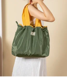 Logo Foldable Tote Bag Ultra-lightweight Nylon Shopping with Drawstring Closure Eco-friendly Reusable Grocery
