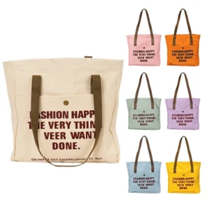 Customize Style Organic Cotton Canvas Zipper Closure Handle Reusable Bags Printed Designs Logo Lifestyle Bag for