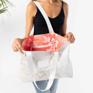 Hawaii Style Flower Printing Fashion Tyvek Tote Logo Printed Bag with Pu Coating