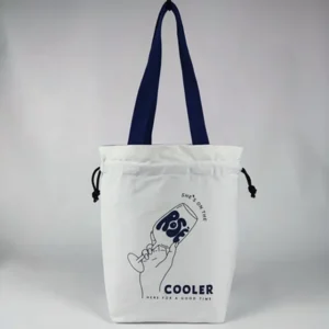 White Canvas Cool Bag for Shopping Insulated Cooler with the Logo Printed Thermal Soft Drawstring