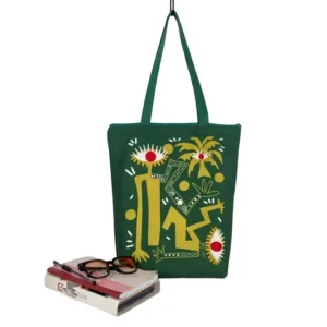 Eco Reusable Grocery Tote Bag Heavy Duty Printed Shopping Cotton Canvas Bags Green