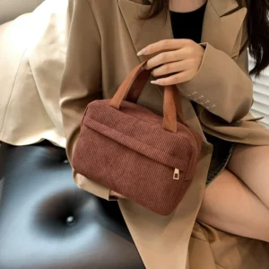 Corduroy Travel Storage Toiletry Bags Zipper Pouch Handbag Organizer Makeup Cosmetic Bag for Women