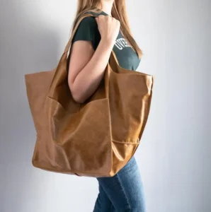Women's Soft Pu Two Open Large Capacity Pillow Shape Vintage Tote Bag