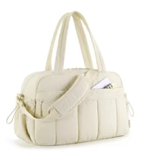 Beige Quilted Duffel Bag for Women