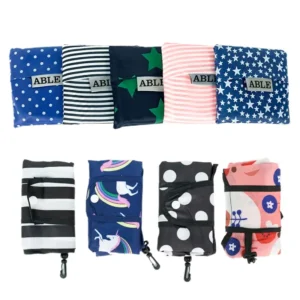 Logo Reusable Large Capacity Polyester Foldable Shopping Bag with Long Shoulder Handle for Daily Outdoor Use