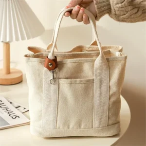 Women Canvas Bag Multi-layer Tote Shoulder Crossbody Korean Handbags Grocery Shopping Mummy Diaper Bags with Keychain