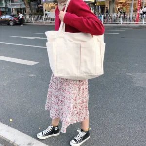 Rts Multi-pocket Woman Handbag Tote Bag Mummy Cotton Canvas Oversized Shopping