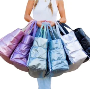 Waterproof Large Capacity Ladies Puffer Duffle Tote Bag Handbag Quilted Zipper Closure Chains Portable for Women