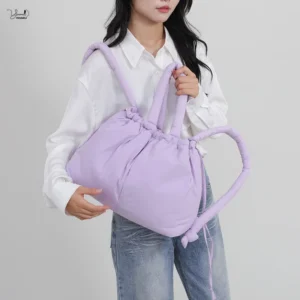 Youmeli Women Solid Down Nylon Drawstring Backpack Crossbody Shoulder Bag Large-capacity Tote
