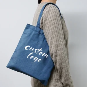Stylish Sturdy Denim Tote Bag with Logo for Daily Commute Shopping Casual Weekend Errands