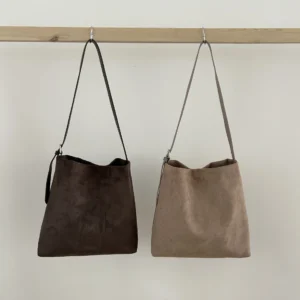 2pcs Set Vintage Soft Velvet Suede Leather Tote Bag Hobo Shoulder Hand Bags Satchel Quiet Luxury Purse with Pouch