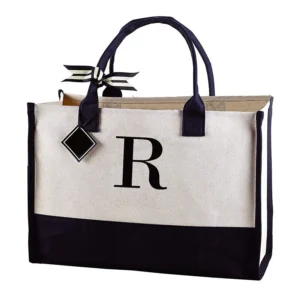 Design Personalized Initial Canvas Beach Bag Gift Handbag Women Blank Solid Cotton Tote