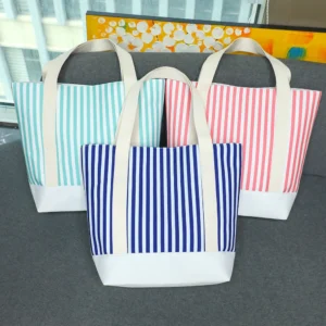 Newest Striped Canvas Handbags for Women Popular Print Designer Beach Bags Duo- Stripes Tote Bag