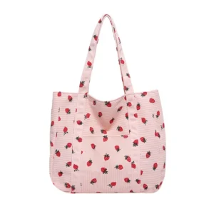Durable Corduroy Tote Bag Single Strap Strawberry Shopping Bags Customized Printed Ladies Fashion Reusable