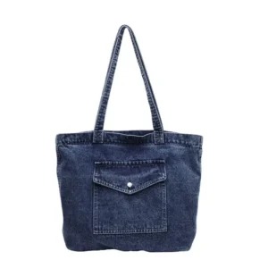 Large-capacity Casual Ladies Denim Tote Bag Durable Shopping Handbag for Leisure Women's Jeans Zipper Closure