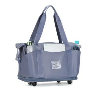 Large Waterproof Women Foldable Duffle Bag Expandable Weekender Fitness Gym Travel with Wheels Trolley Luggage