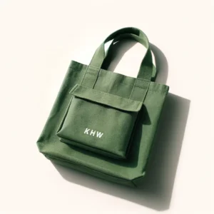 Logo Tote Bag Recycle Grocery Green Cotton Canvas Shopping Printing with Outer Pocket
