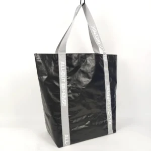 Logo Reusable Black Waterproof Woven Laminated Bag Heavy Duty Polypropylene Shopping Tote