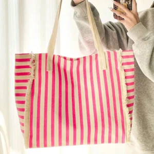 Striped Canvas Handbags for Women Popular Print Designer Bags Duo- Stripes Tote Bag