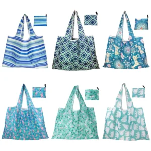 Extra Large Washable Reusable 210d Polyester Folding Tote Shopping Bag Supermarket Foldable Grocery with Cuttom Print