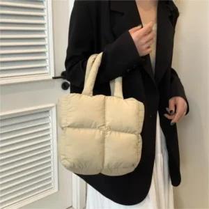 Quilted Puffy Nylon Tote Bag