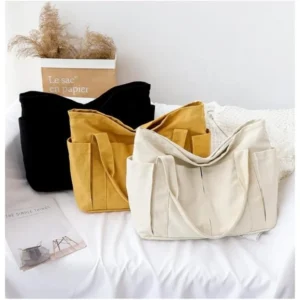 Small Canvas Tote Bag for Women Multi-pocket Handbag Crossbody Bags with Zipper Fashion Japanese Shoulder