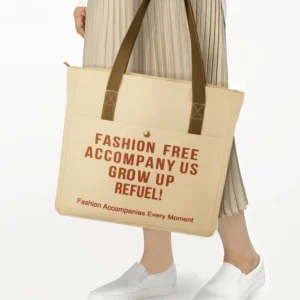 Canvas Zipper Tote Bag Durable Hand Strap with Large External Pockets for Shopping