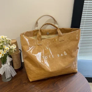 Women Jelly Pvc Tote Handbags Kraft Paper Shoulder Bag Large Waterproof Shopping Satchel Quiet Purse