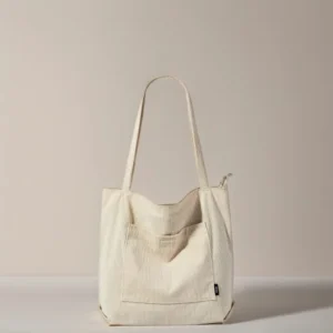 Women's Casual Daily Shopping Tote Bag Lightweight Durable Corduroy Simple Shoulder Design