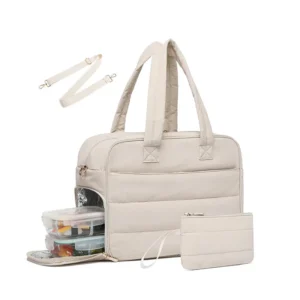2pcs Set Puffy Travel Duffel Puffer Quilting Cotton Lunch Tote Bag Light Padded Weekender with Compartment