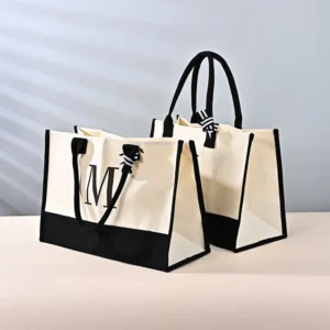 Women Handbag Canvas Beach Tote Bag Gift Bags with Printed Logo Natural