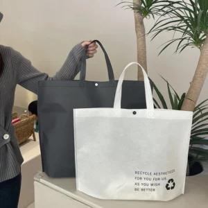 Customizable Eco-friendly Reusable Fabric Grocery Shopping Tote Bag Ultrasonic Folding Pet Foldable Non-woven Button Closure