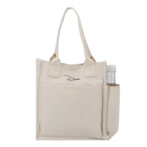 Reusable Eco Friendly Cotton Canvas Tote Bag with Pockets Cute Small Casual Carry Logo