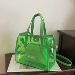 2pcs Set Women Jelly Transparent Pvc Tote Bag Shoulder Crossbody Shopping Bags Korean Handbags Grocery Beach