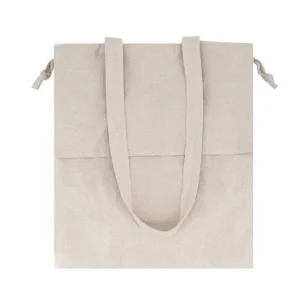 Designed Crinkle Crepe Cotton Shopping Bag with Flap Natural Gift Drawstring Tote Logo Eco Friendly