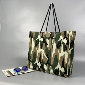 Cotton Logo Bag Camouflage Pattern Rope Handle Plastic Shopping
