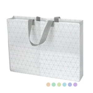 Able Horizontal Foldable Geometric Pattern Non Woven Advertising Tote Bag Wide Handles Shoulder Strap