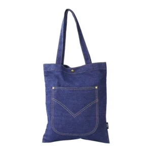 Customizable Navy Blue Jean Fabric Denim Tote Bags Fancy Design with Reusable Pocket