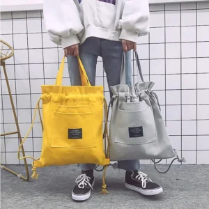 Gift Drawstring Cotton Tote Bag with String Canvas Backpack Logo Printed Promotional Shopping