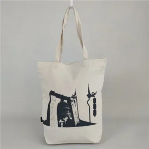 Premium Coton Canvas Tote Bags Extra Large Chain Handle Eco Friendly Zipper Bag Black 12oz Blue Flowers